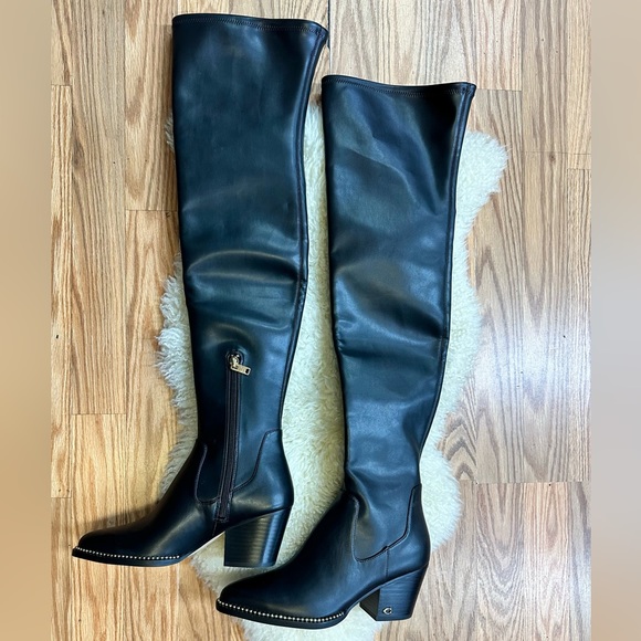 Coach Over-the-Knee Black Leather Boots - Picture 3 of 9